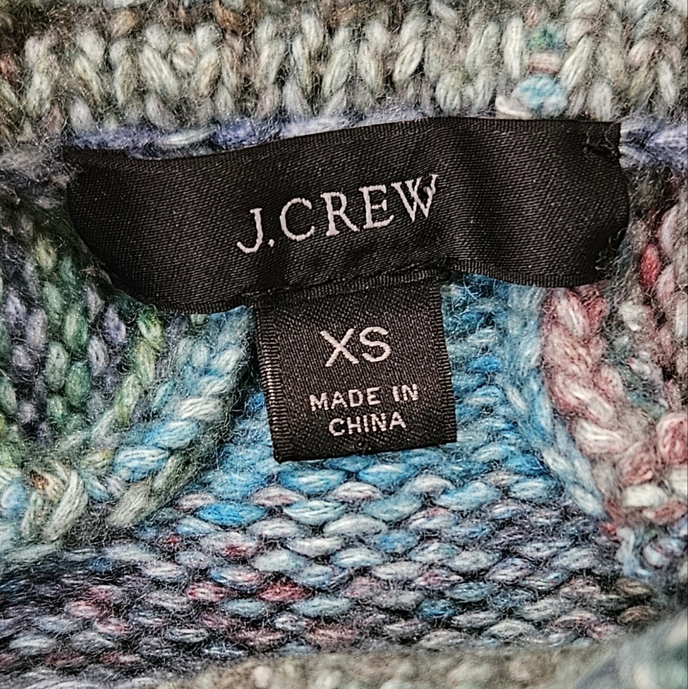 J. Crew Italian Space-Dyed Cotton & Wool Sweater XS (0-2) Blue Green Crew Neck - Picture 7 of 11